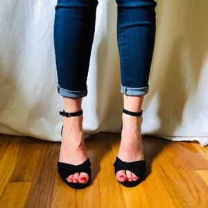 Classic black suede block heels